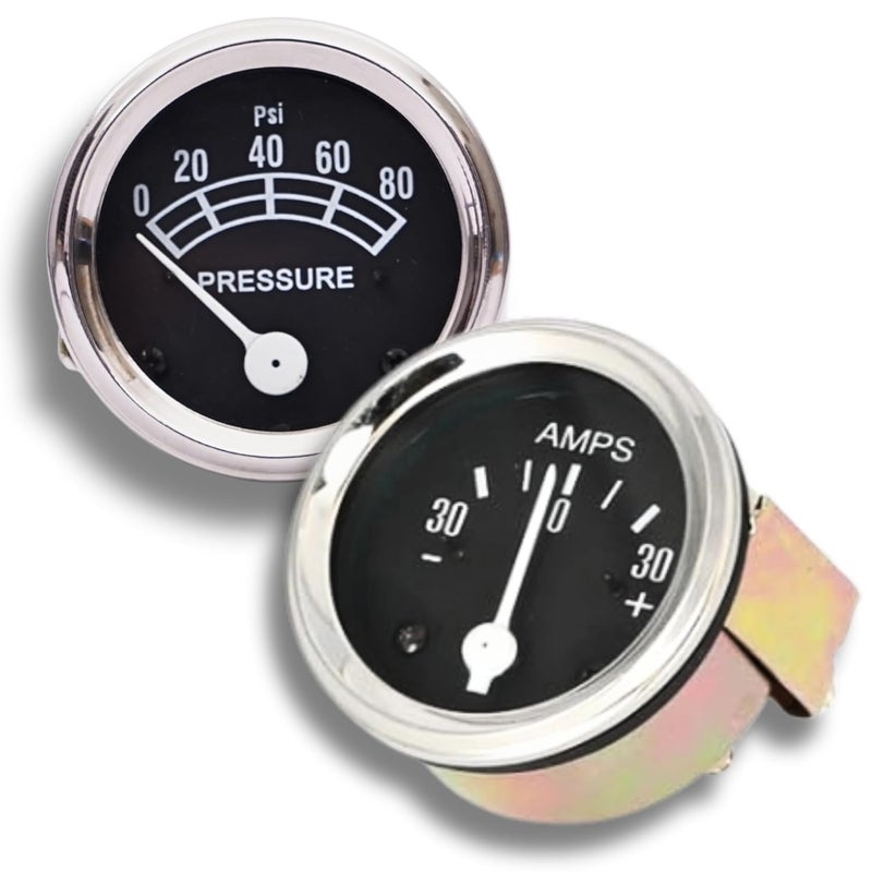 VR Autopedia Amp Meter Oil Pressure Gauge kit (30-0-30, 0-80 PSI) with 2" Chrome Bezel for Ford Tractor 2N 8N 9N NAA 601 70 801 901 2000 4000 | FD Instrument Gauge Cluster - Image 1